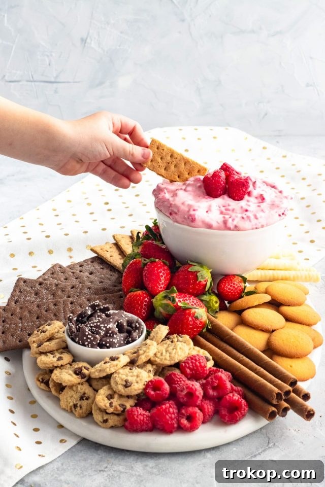 Delectable Raspberry Cream Cheese Dip and Dessert Board Recipe 5 Raspberry Cream Cheese Dip with Graham Crackers