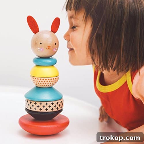 Rabbit Wood Stacking Toy, an eco-friendly Easter gift.