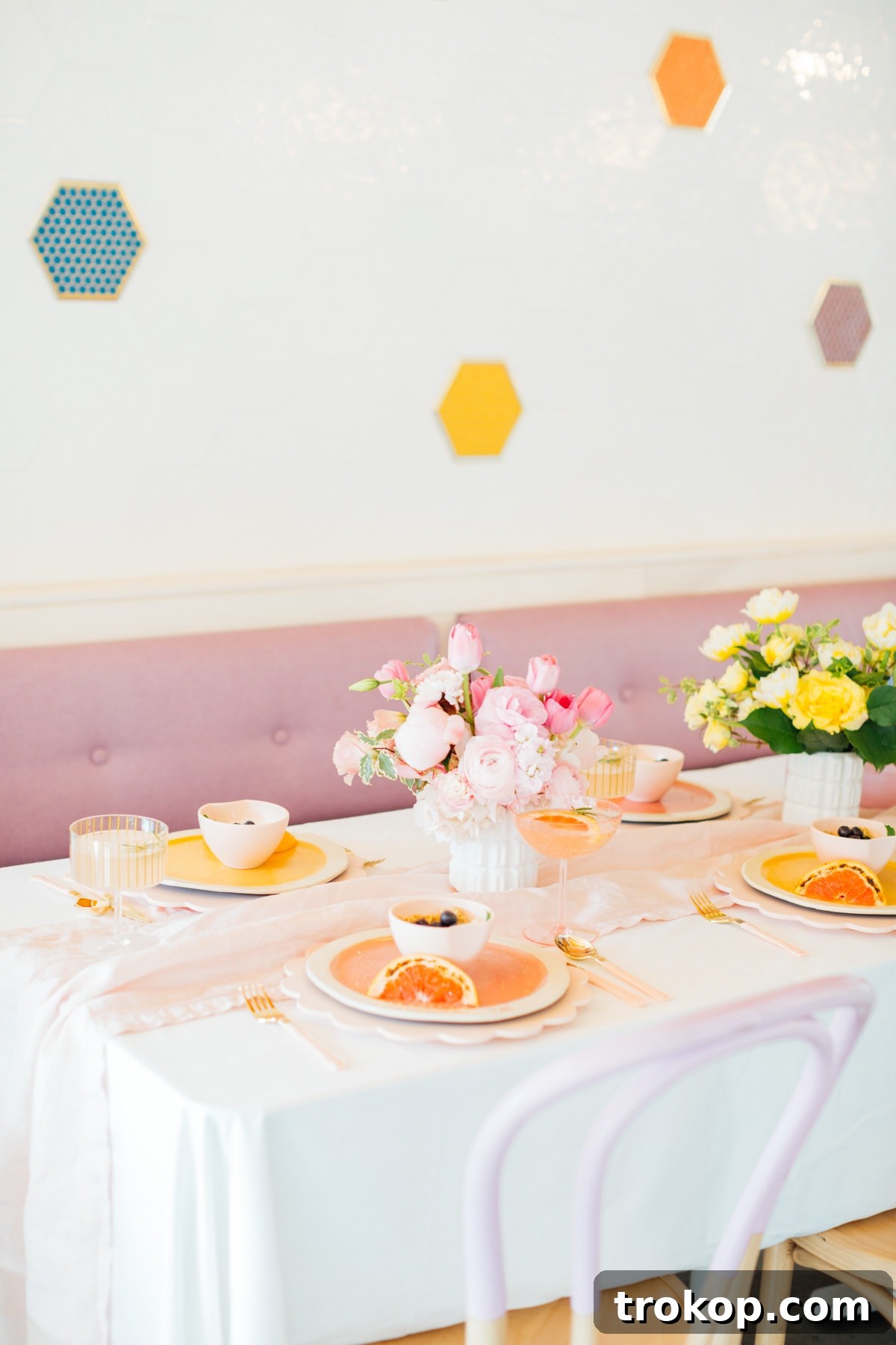 Elegant brunch spread with pastel decor perfect for spring gatherings