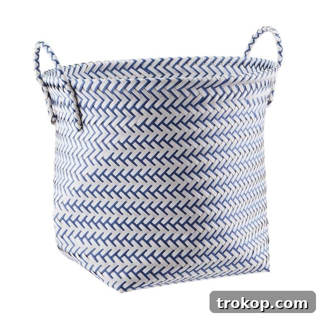Slate Blue & White Strapping Basket as a modern Southern Easter basket