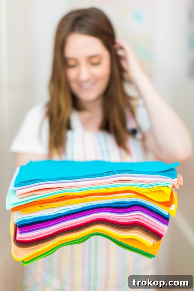 Unveiling My New Studio and Craft Nook 13 Vibrantly color-coded felt sheets neatly stacked and displayed on a shelf in the craft closet, serving as both supplies and cheerful decor for the creative space.
