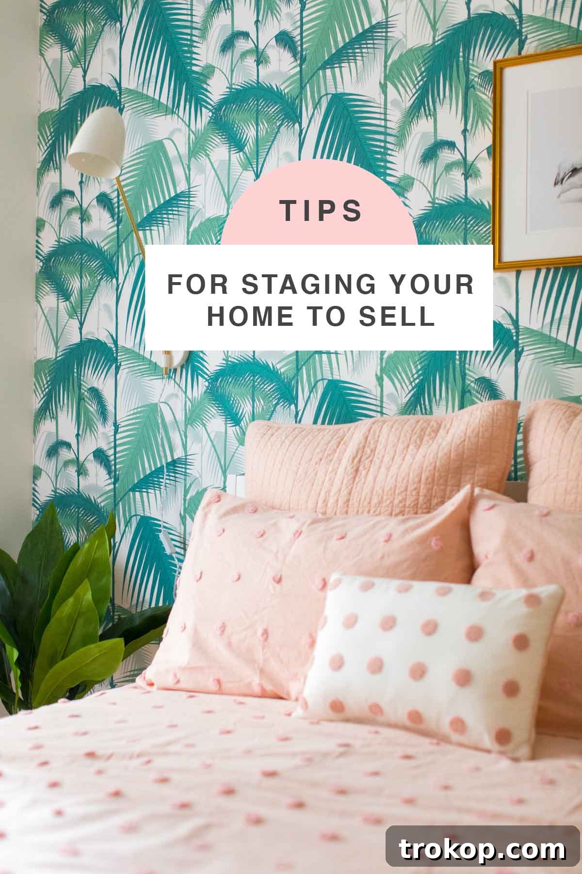 Guest bedroom refreshed for home staging - Image 1: Vibrant tropical glam decor