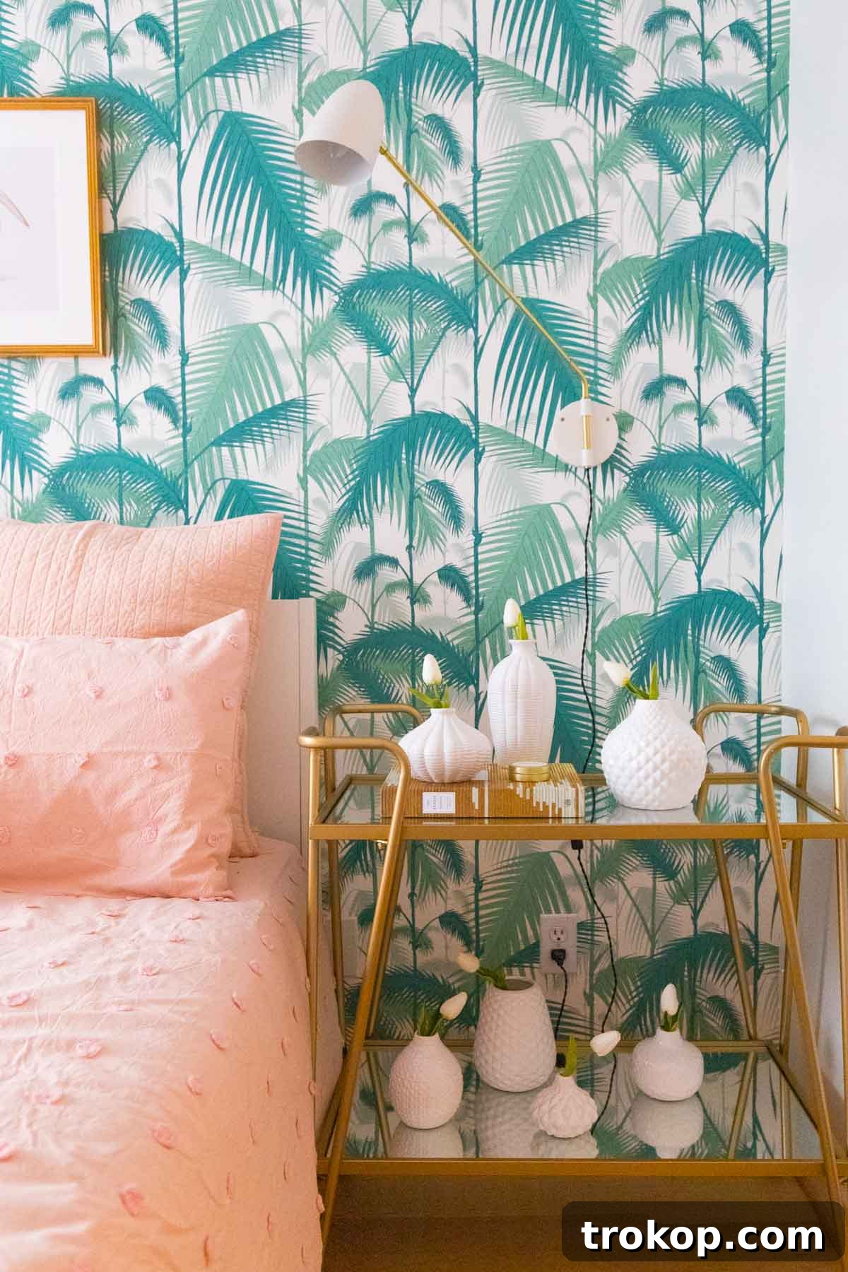 Guest bedroom refreshed for home staging - Image 3: Close-up of modern vase with white tulips