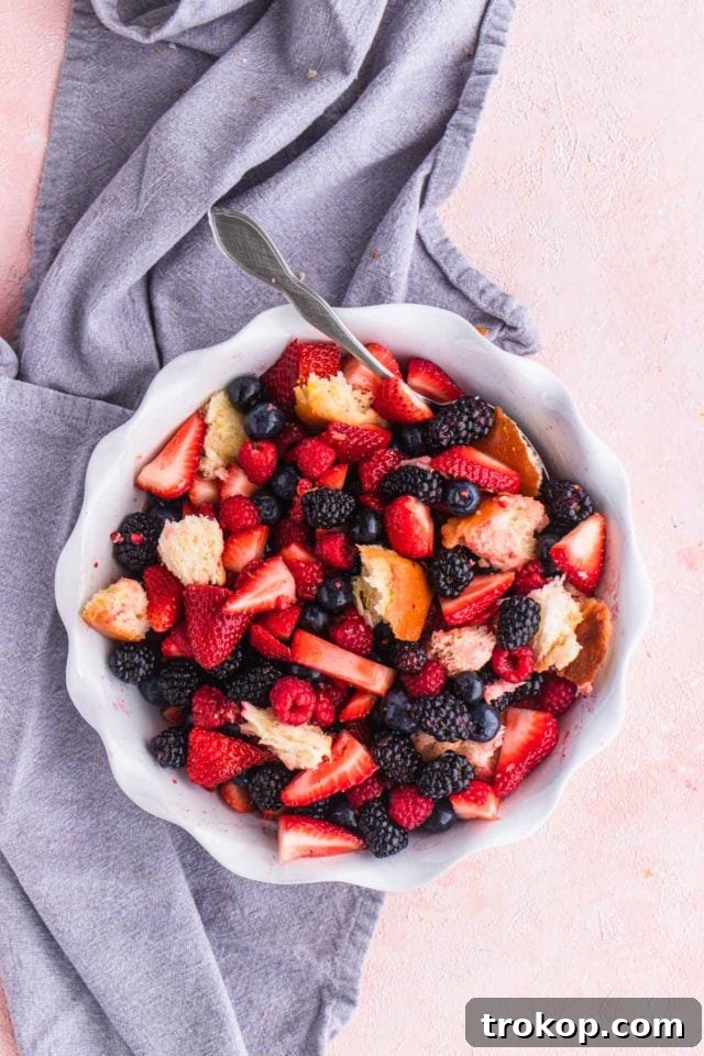 Sweet & Savory Berry Panzanella 6 Full spread of Berry Panzanella Salad on a table, ready to be served, showcasing its beauty.