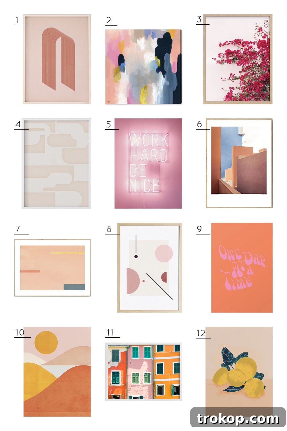 A curated selection of modern, abstract, and minimalist art prints, perfect for creating a sophisticated gallery wall on a budget. Includes graphic designs, abstract shapes, and subtle color palettes.