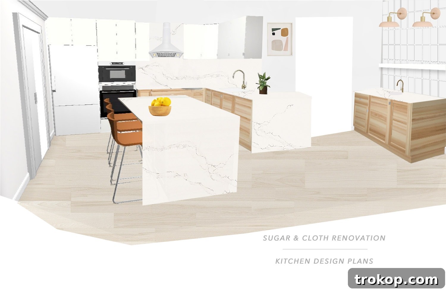 Lakeside Kitchen Transformation Starts Here 7 Main kitchen design plan with wood flooring, illustrating the open concept and modern aesthetic. A key visualization for home renovation projects and kitchen remodel planning.