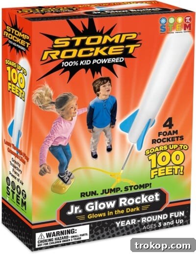 Toy Rocket Launcher for kids – Shoots Up to 100+ Feet – 8 Colorful Foam Rockets, Stomp Launch Pad - Fun Outdoor Toy for Kids - Boys Birthday Gifts, Kids Toys for Boys and Girls Age 3+ Years Old Stomp Rocket Jr Glow Rocket Launcher for kids, outdoor fun toy