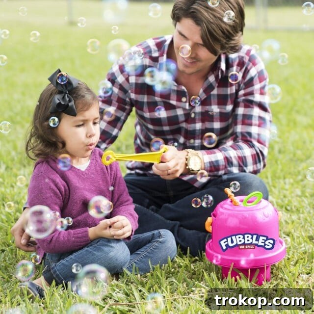 Fubbles Bubbles No-Spill Big Bubble Bucket in Pink | Bubbles for Toddlers and Kids of All Ages | Includes Fubbles Bubbles Bucket and 3 Bubble Wands, Made in The USA Fubbles Bubbles No-Spill Big Bubble Bucket in pink
