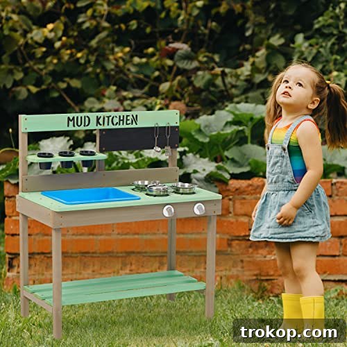 Outdoor Kids Mud Kitchen, Wood Play Kitchen with Utensils Water Play Set for Children Backyard Play outdoor kids mud kitchen with utensils and water play set