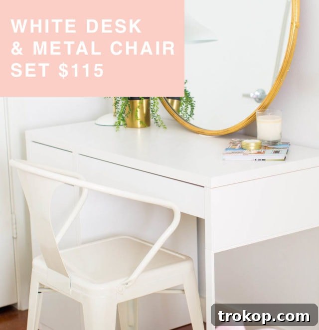White IKEA Desk and Metal Chair Set for Sale Houston