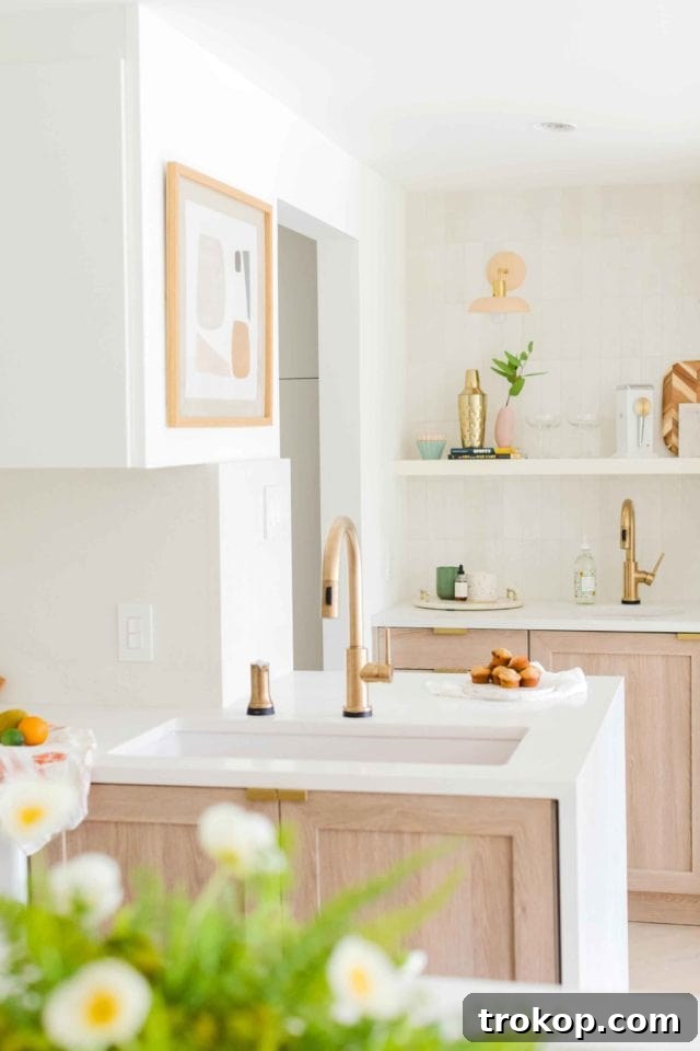 Kitchen space showcasing open shelving and elegant details