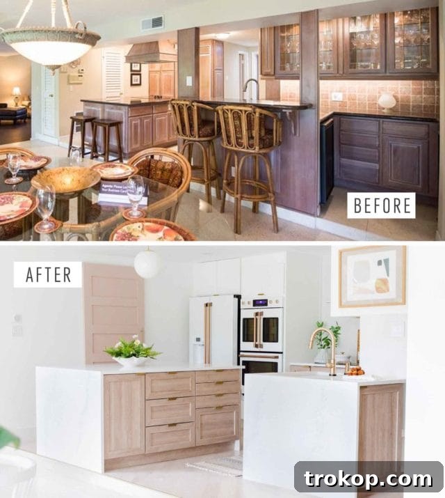 Side-by-side comparison of old and new kitchen, view 2
