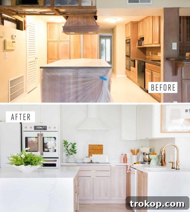 Side-by-side comparison of old and new kitchen, view 3