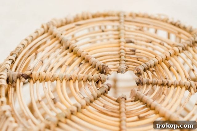 Woven Basket Pendant Light 8 Close-up of the clean-cut hole in the center bottom of the woven basket, ready for installation.