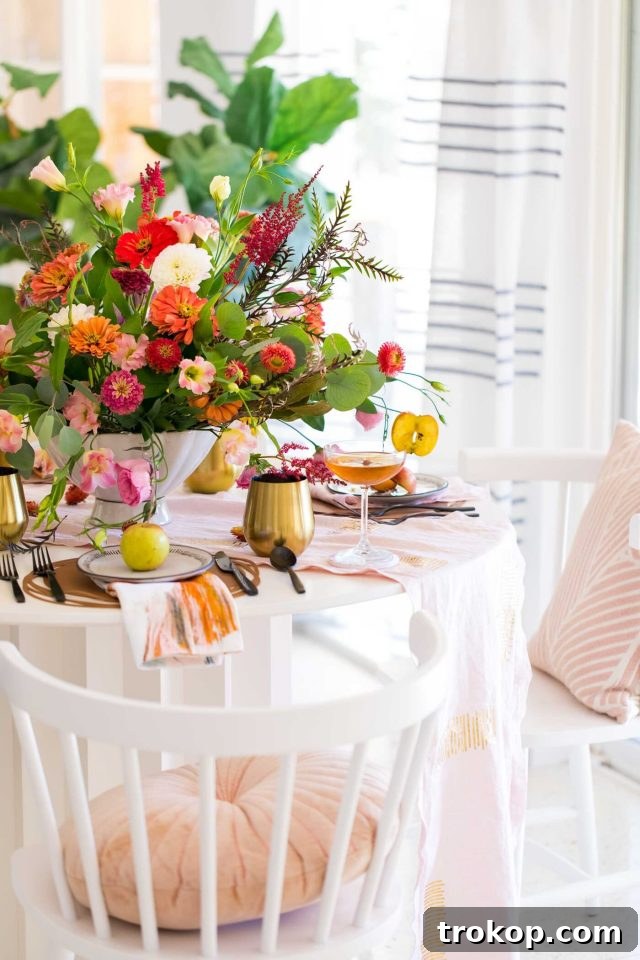 photo of the corner of a decorated fall dining table by sugar and cloth in houston