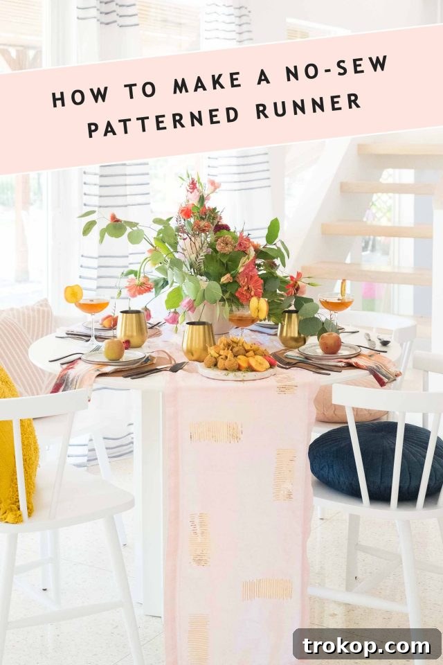 Create a Custom Iron-On Table Runner 2 A beautifully patterned DIY table runner creating a statement for elegant dining occasions.