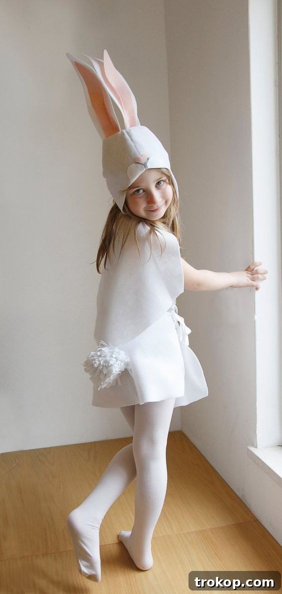 Child in a soft and sweet DIY Bunny Halloween costume with long ears