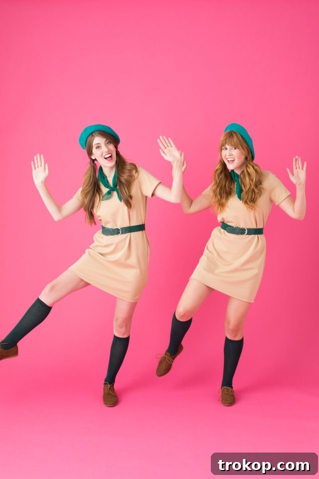 41 Handmade Halloween Costumes for Dynamic Duos 29 Two women dressed in Troop Beverly Hills uniforms for a DIY couples costume.