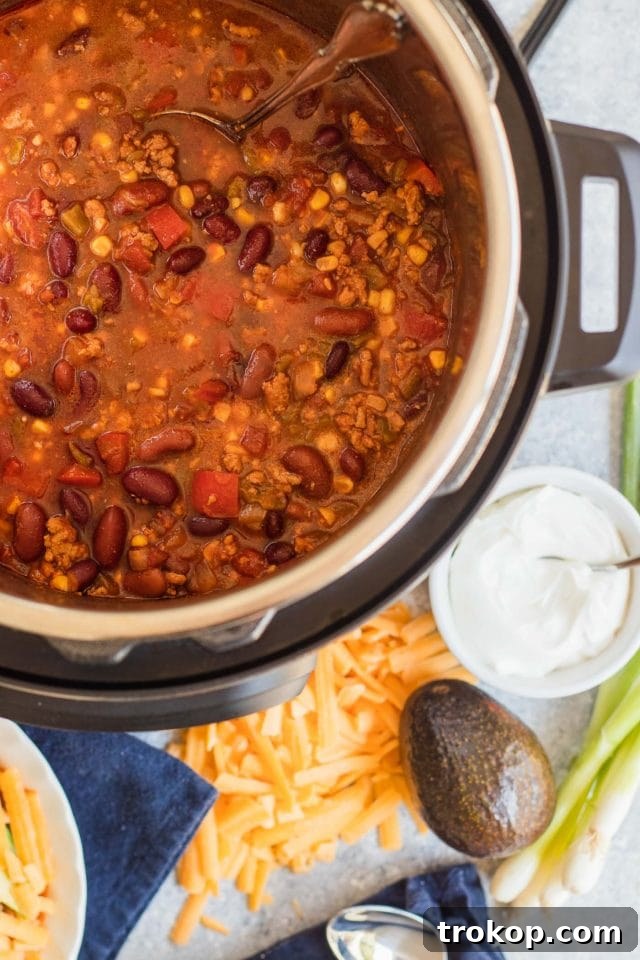 Photo of the Best Easy Turkey Chili Recipe cooking in an Instant Pot