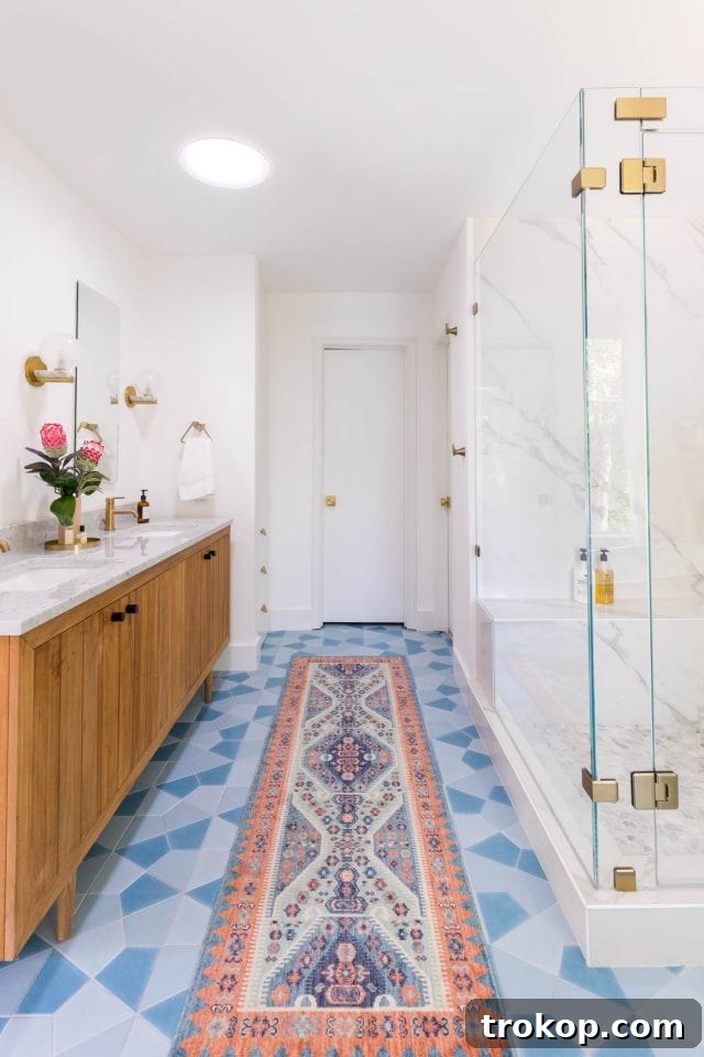 photo of tile and statement floor in masterbathroom remodel