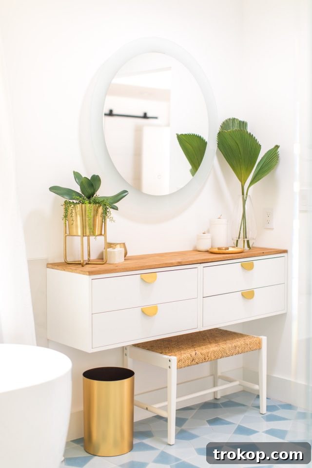 photos of a DIY bathroom vanity 