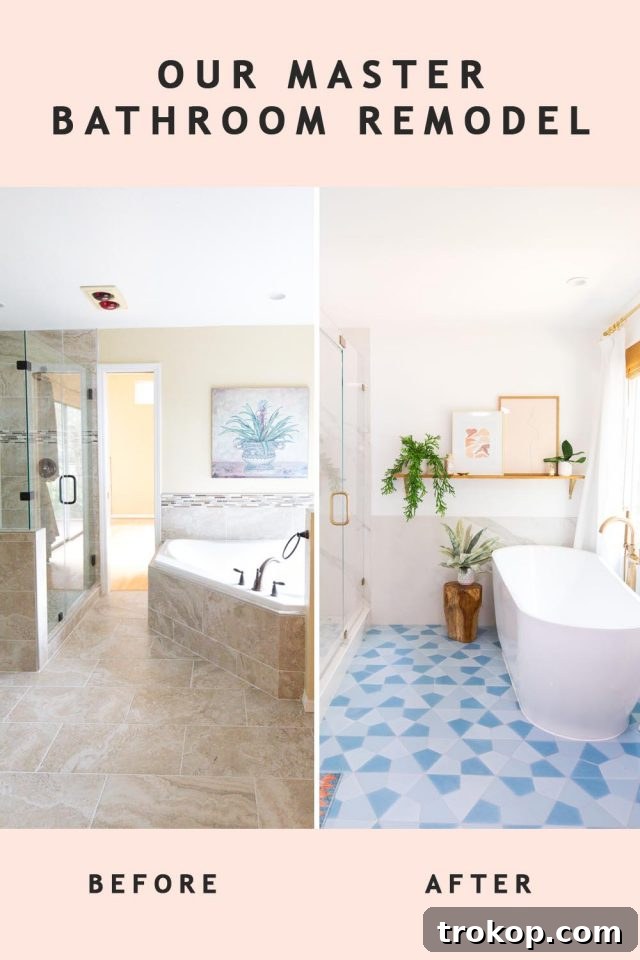 before and after of a floating bathtub in a bathroom remodel