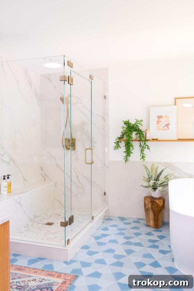 photo of an enclosed glass shower in a master bathroom remodel 