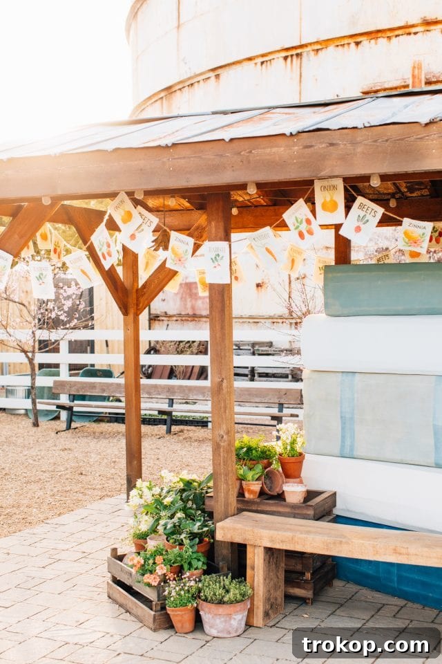 Lush gardens flourish outside the Magnolia Seed + Supply shop, inviting visitors to explore