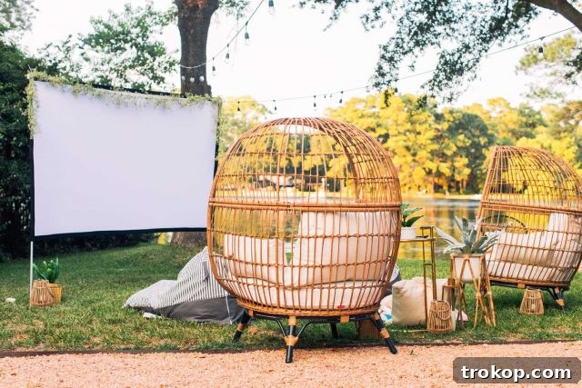 Crafting the Perfect Outdoor Movie Night Experience 13 A vibrant outdoor movie night setting with striped blankets and colorful decorations