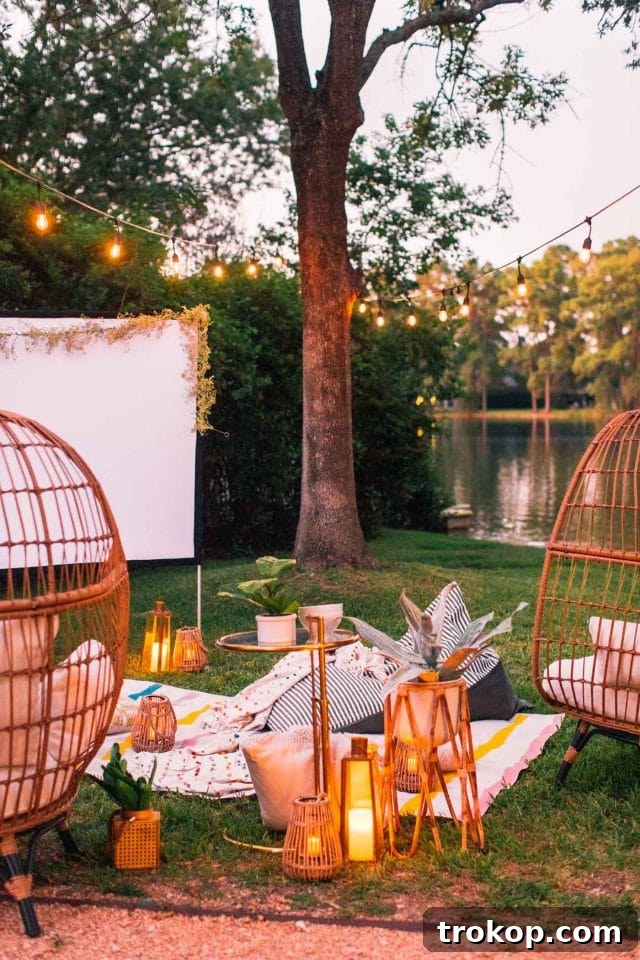 Crafting the Perfect Outdoor Movie Night Experience 3 Preparing a backyard for an outdoor movie night, tidying up the garden area