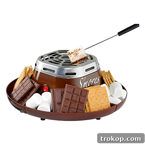 Nostalgia Indoor Electric S'mores Maker - Smores Kit - 4 Compartment Trays - Movie Night Supplies - Balcony Decor - Brown Nostalgia Indoor Electric S'mores Maker - Smores Kit - 4 Compartment Trays - Movie Night Supplies - Balcony Decor - Brown