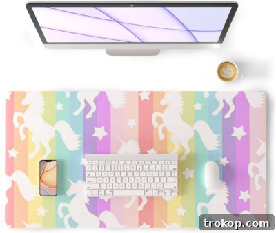 56 Gifts Girls Will Absolutely Adore 9 Unicorn Desk Pad Leather Desk Mat for Girls Women Cute Desk Accessories Kawaii Office Decor, Colorful Star Waterproof Large Mouse Pad Kids Desk Organizer Non-Slip Desk Blotter Big Rainbow Writing Mat