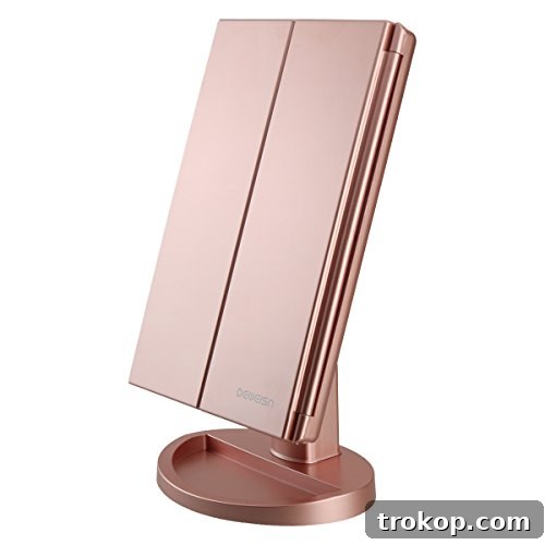 deweisn Tri-Fold Lighted Vanity Mirror with 21 LED Lights, Touch Screen and 3X/2X/1X Magnification, Two Power Supply Modes Make Up Mirror,Travel Mirror deweisn Tri-Fold Lighted Vanity Mirror with 21 LED Lights, Touch Screen and 3X/2X/1X Magnification, Two Power Supply Modes Make Up Mirror,Travel Mirror