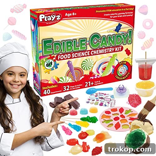 Playz Edible Candy Making Kit for Kids - Science Kits for Kids Age 8-12 Years Old - Food Science Chemistry Kit with 40+ Experiments and 21+ Tools to Make Your Own Chocolates and Candy for Boy & Girls Playz Edible Candy Making Kit for Kids - Science Kits for Kids Age 8-12 Years Old - Food Science Chemistry Kit with 40+ Experiments and 21+ Tools to Make Your Own Chocolates and Candy for Boy & Girls