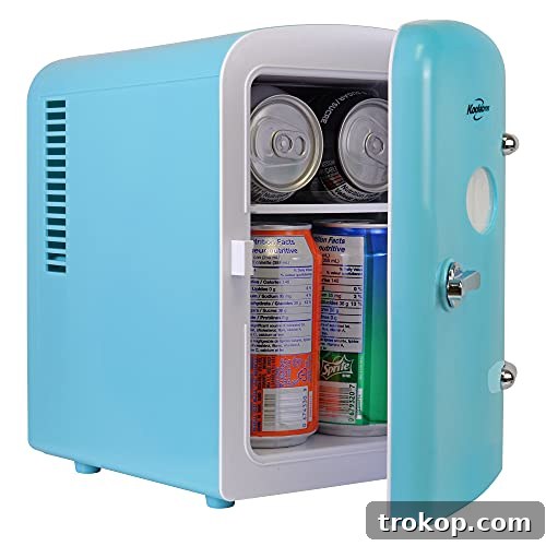 Koolatron Retro Mini Portable Fridge, 4L Compact Refrigerator for Skincare, Beauty Serum, Face Mask, Personal Cooler, Includes 12V and AC Cords, Desktop Accessory for Home Office Dorm Travel, Aqua Koolatron Retro Mini Portable Fridge, 4L Compact Refrigerator for Skincare, Beauty Serum, Face Mask, Personal Cooler, Includes 12V and AC Cords, Desktop Accessory for Home Office Dorm Travel, Aqua