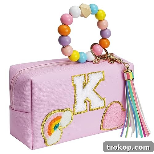 Elilier Initial Preppy Makeup Bag, Personalized Portable Monogram Cosmetic Bag with Keychain Bracelet, Cute Makeup Pouch, PU Leather Waterproof Toiletry Bag, Preppy Stuff Gift for Girls, School, Pink Elilier Initial Preppy Makeup Bag, Personalized Portable Monogram Cosmetic Bag with Keychain Bracelet, Cute Makeup Pouch, PU Leather Waterproof Toiletry Bag, Preppy Stuff Gift for Girls, School, Pink
