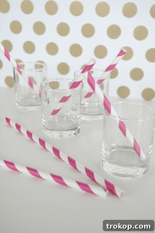 IMGP7887 Salted Caramel Ice Cream Cake Shots with pink striped straws in chilled shot glasses