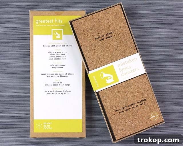 33 Heartfelt Gifts Your Best Friend Deserves 24 Box of Mistaken Lyrics coaster set, a funny gift