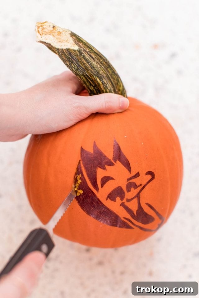 Carved pumpkin with lights