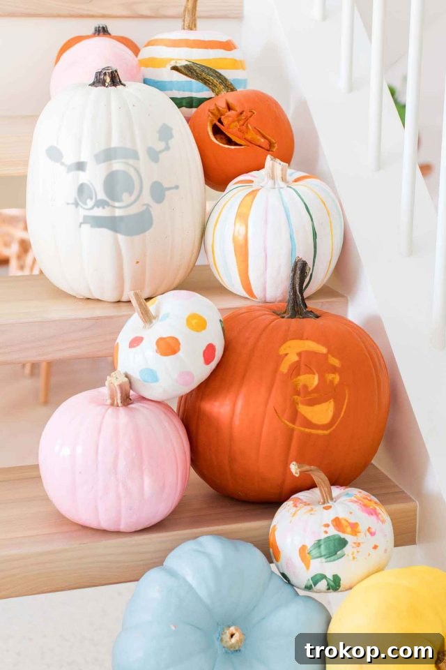Painted pumpkin with a stencil pattern