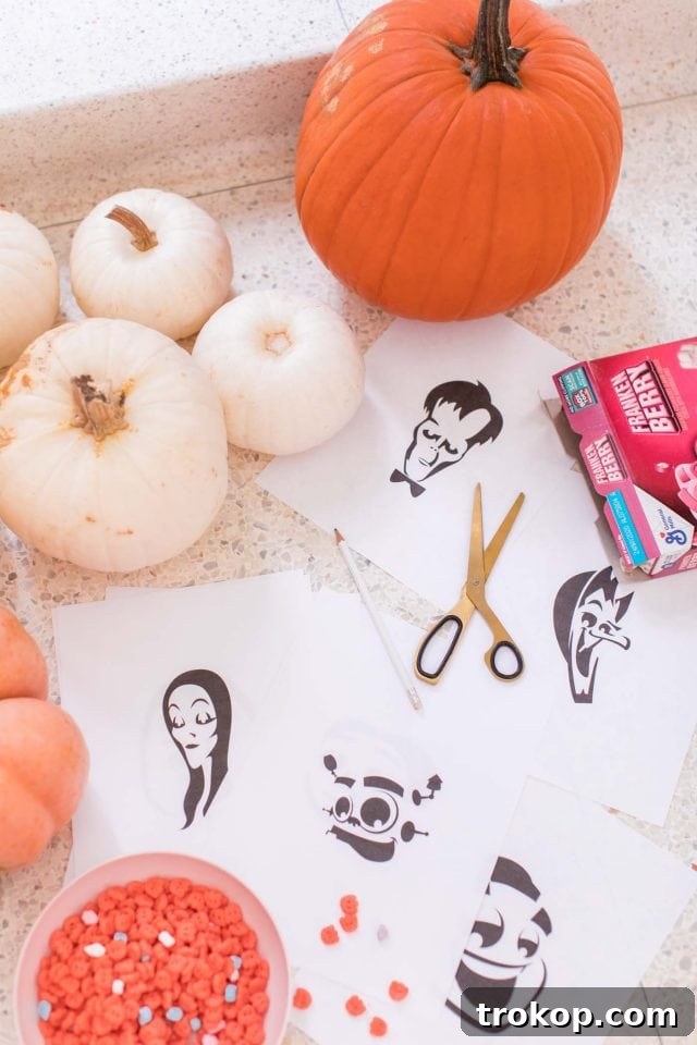 Pumpkin with stencil pinned on it