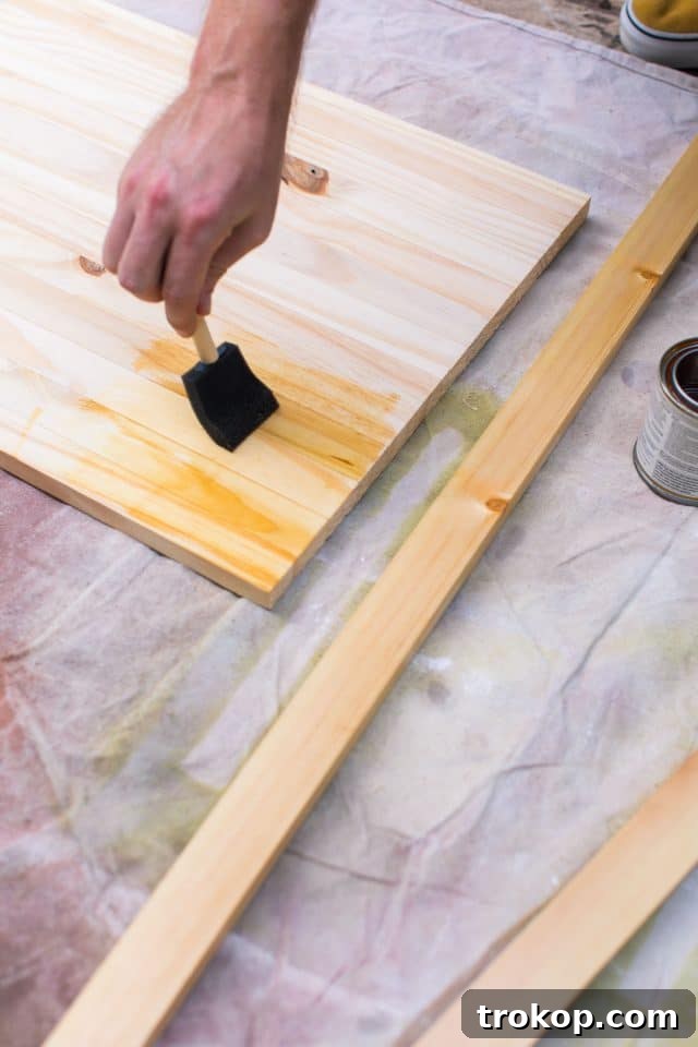 Easy DIY IKEA TV Stand - staining the wood top