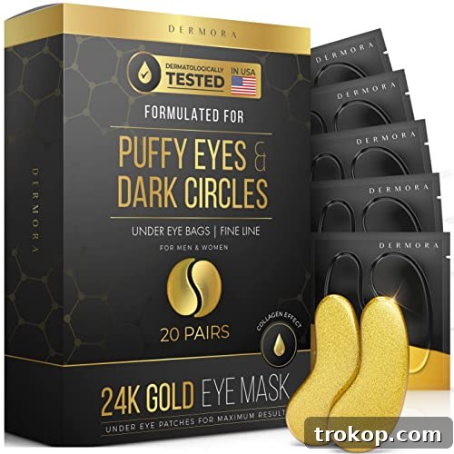 DERMORA Skin Treatment Mask 24K Gold Eye Mask - Rejuvenating Treatment for Dark Cirlce,Puffiness,Refresh,Revitalizing,Travel,Wrinkles 20 Pairs DERMORA Skin Treatment Mask 24K Gold Eye Mask - Rejuvenating Treatment for Dark Cirlce,Puffiness,Refresh,Revitalizing,Travel,Wrinkles 20 Pairs