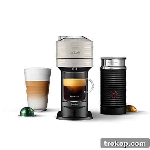 Nespresso Vertuo Next Coffee and Espresso Machine by Breville with Milk Frother, 18 ounces, Light Grey Nespresso Vertuo Next Coffee and Espresso Machine by Breville with Milk Frother, 18 ounces, Light Grey