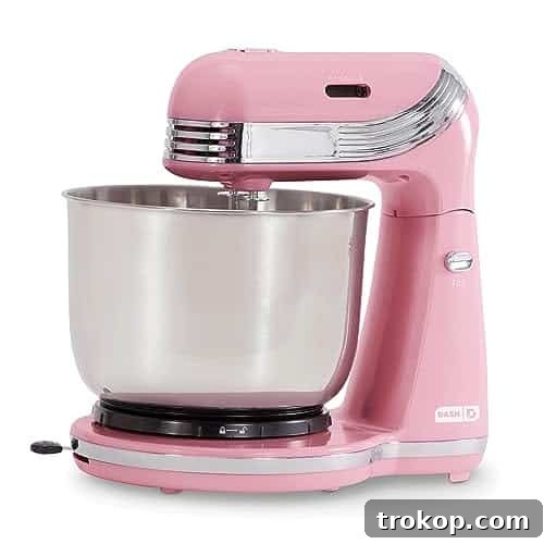 Dash Stand Mixer (Electric Mixer for Everyday Use): 6 Speed Stand Mixer with 3 Quart Stainless Steel Mixing Bowl, Dough Hooks & Mixer Beaters for Dressings, Frosting, Meringues & More - Pink Dash Stand Mixer (Electric Mixer for Everyday Use): 6 Speed Stand Mixer with 3 Quart Stainless Steel Mixing Bowl, Dough Hooks & Mixer Beaters for Dressings, Frosting, Meringues & More - Pink