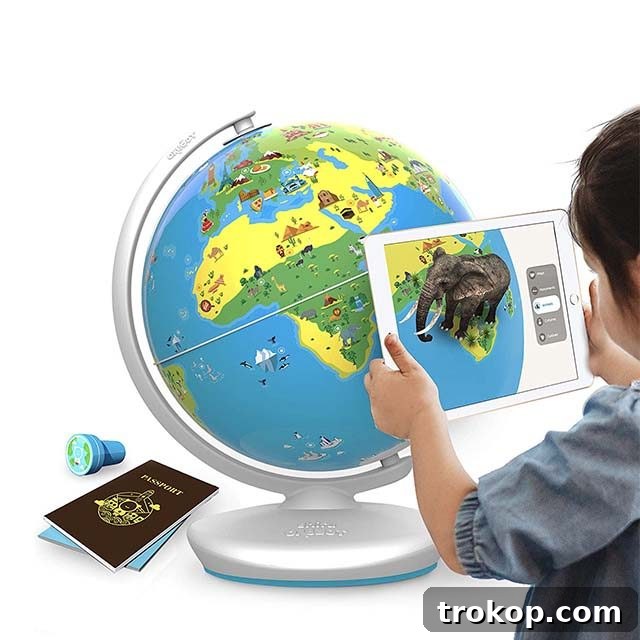 48 Irresistible Toys That Kids Will Love 16 Child learning with a smart, interactive globe, an educational geography toy.