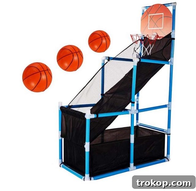 48 Irresistible Toys That Kids Will Love 18 Kids indoor basketball hoop arcade game, enhancing hand-eye coordination.