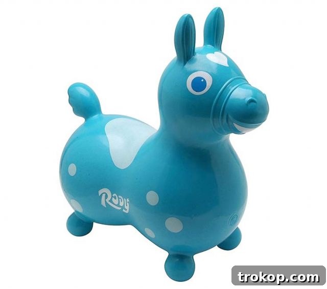 48 Irresistible Toys That Kids Will Love 48 Gymnic Rody Horse, a whimsical inflatable ride-on toy promoting balance for toddlers.