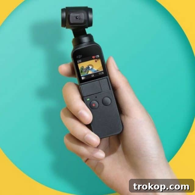 30 Couples Gifts for Unforgettable Shared Moments 29 a womens hand holding a DJI osmo camera in front of a blue background