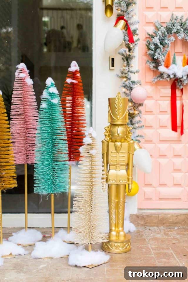 Vibrant Holiday Welcome: Christmas Doorway Designs 12 Giant gold nutcracker front door decor